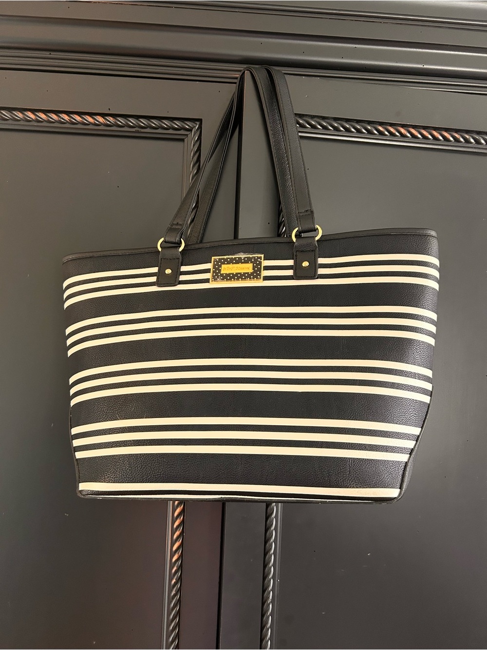 Betsey Johnson Vintage Tote Bag Black & White Striped